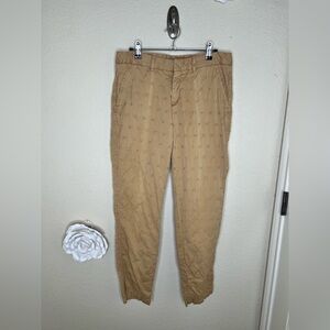 NTM Sundance Floral Embroidered Khaki Pants Straight Leg Cotton Blend Size 6